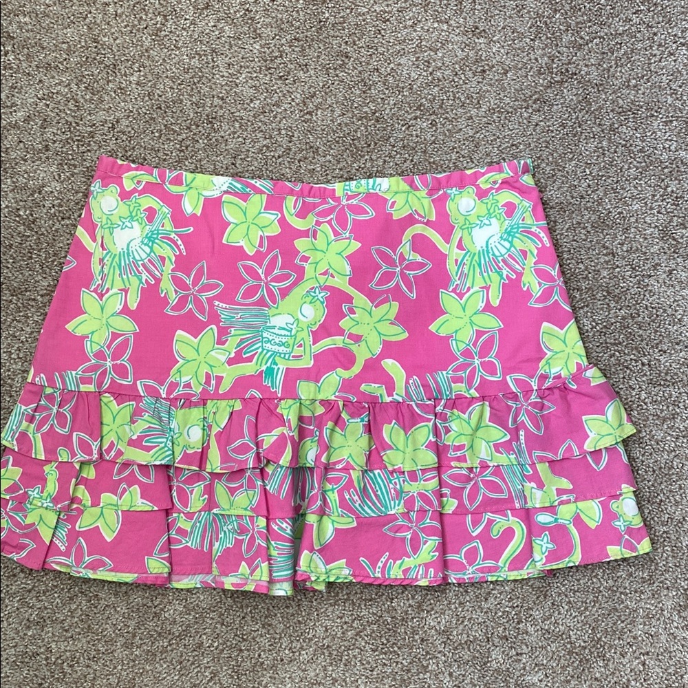 Vintage Lilly Pulitzer Pink and Green Floral Mini Skirt